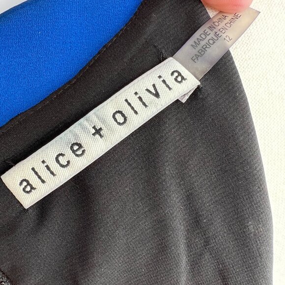 Alice + Olivia Coley Colorblock Sleeveless Shift Dress Black Blue Size 12 - Picture 7 of 10